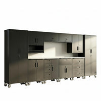 Garage Cabinet Set Designed for Ultimate Organization, 10-Piece Heavy Duty Steel, Modular Design, Rolling Workbench