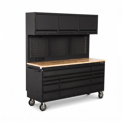 Overhead Pro 72" Rolling Tool Chest | 79" Tall | 25" Deep | 14 Drawers | Overheads | Pegboard & Power Strip