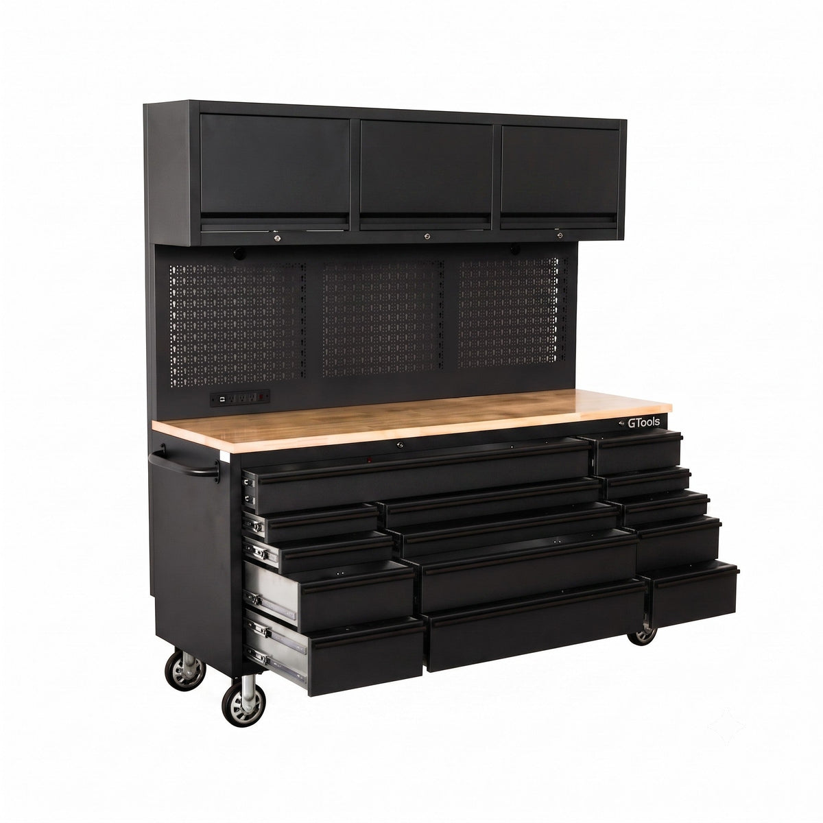 Overhead Pro 72" Rolling Tool Chest | 79" Tall | 25" Deep | 14 Drawers | Overheads | Pegboard & Power Strip