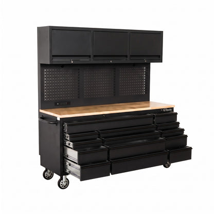 Overhead Pro 72" Rolling Tool Chest | 79" Tall | 25" Deep | 14 Drawers | Overheads | Pegboard & Power Strip