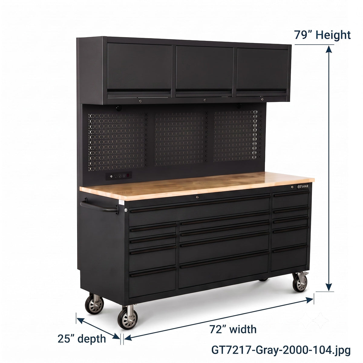 Overhead Pro 72" Rolling Tool Chest | 79" Tall | 25" Deep | 14 Drawers | Overheads | Pegboard & Power Strip