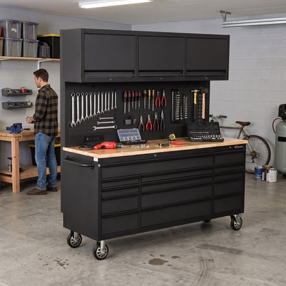 Overhead Pro 72" Rolling Tool Chest | 79" Tall | 25" Deep | 14 Drawers | Overheads | Pegboard & Power Strip