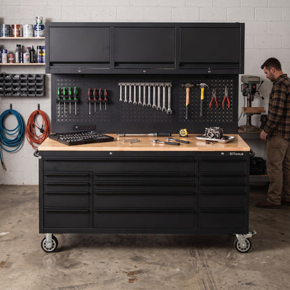 Overhead Pro 72" Rolling Tool Chest | 79" Tall | 25" Deep | 14 Drawers | Overheads | Pegboard & Power Strip