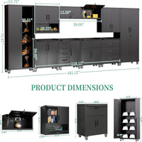 Garage Cabinet Set Designed for Ultimate Organization, 10-Piece Heavy Duty Steel, Modular Design, Rolling Workbench