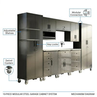 10-Piece Heavy Duty Steel Garage Cabinet System | All-In-One Modular Garage Cabinet Set for Ultimate Workshop Organization | Easy Assembly Garage Storage Cabinets & Tool Bench (Black) — How It Works