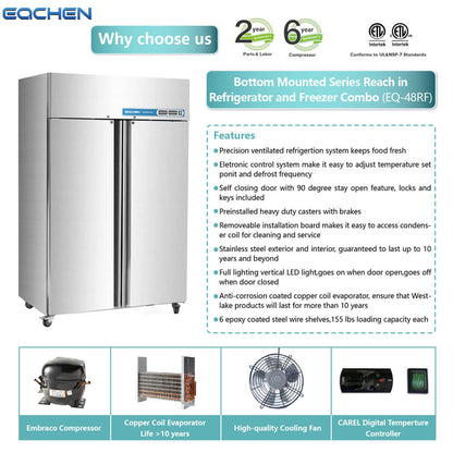 EQCHEN 2 Door 48 Inch Wide Refrigerator Freezer Combo